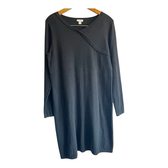 J.JILL PureJill Petite Med Cotton Cashmere Blend Faux Wrap Sweater Dress Black - Picture 1 of 13
